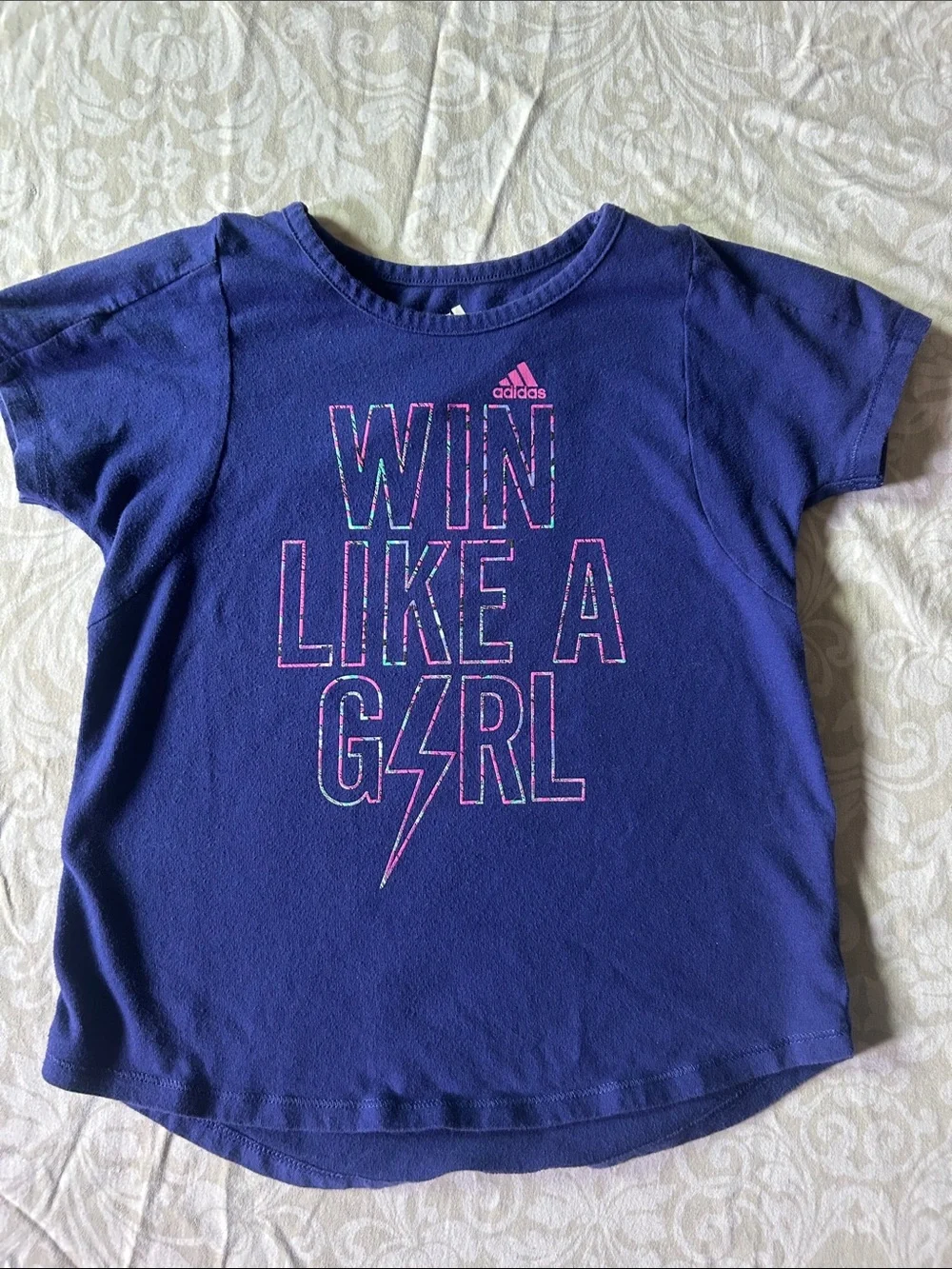 adidas Purple Graphic 'Win Like A G⚡RL' Short Sleeve Tee